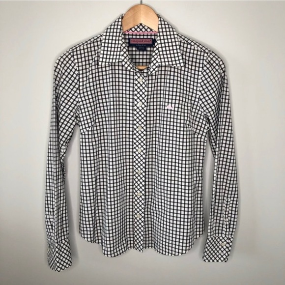 Vineyard Vines Black & White Gingham Oxford Shirt Size Small - Picture 1 of 5